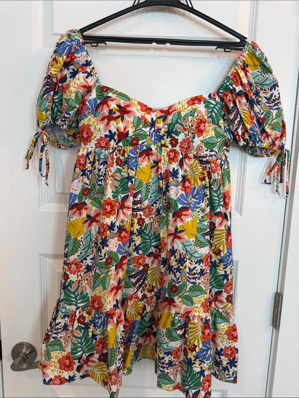 Olivaceous Tropical Floral Mini Dress in Multicolor